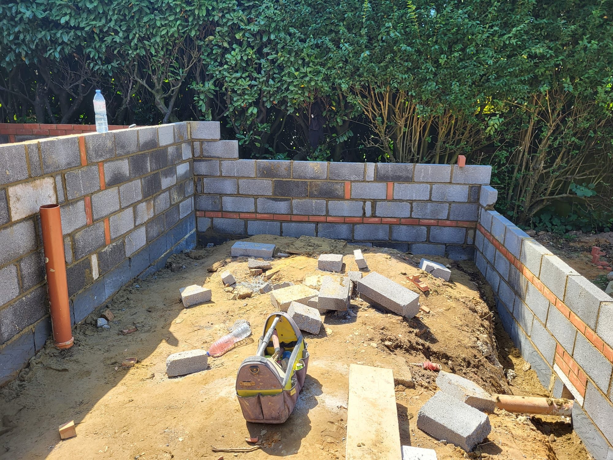 Blockwork foundation walls built off new concrete footings during groundworks